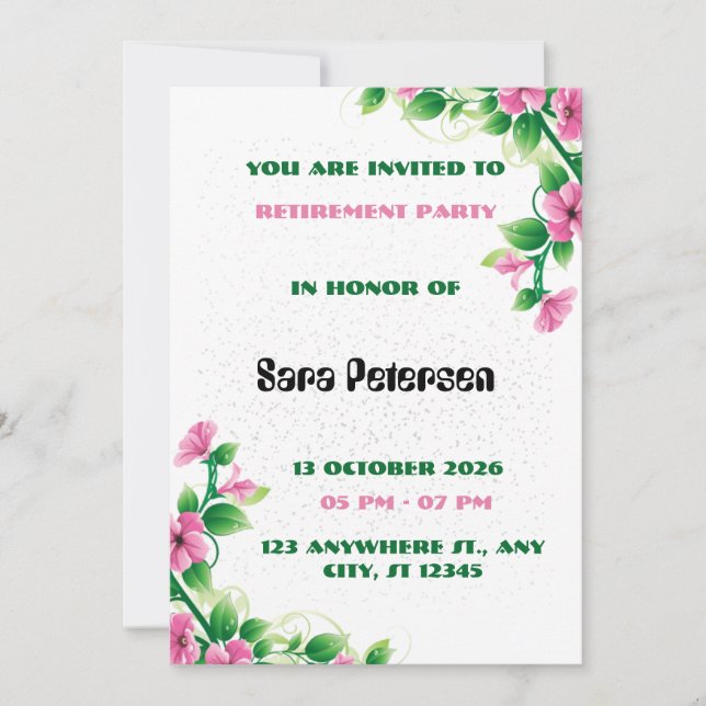 Convite Delicate Pink Flower Retirement Party Invitation (Frente)