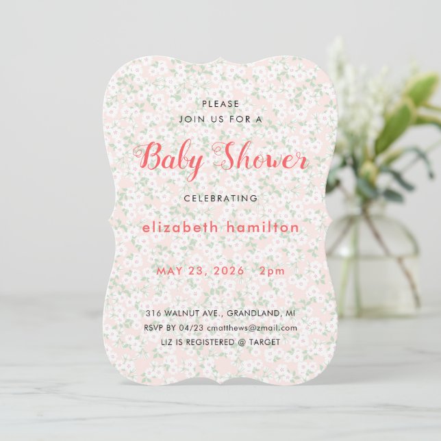 Convite Delicate Pink Flowers Baby Shower Invitation (Em pé/Frente)