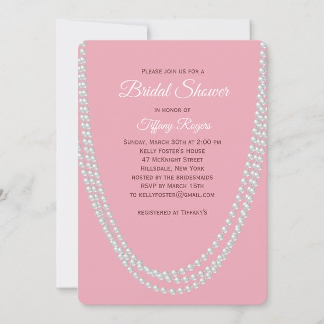 Convite Delicate Pink Pearls Bridal Shower Invitation (Frente)