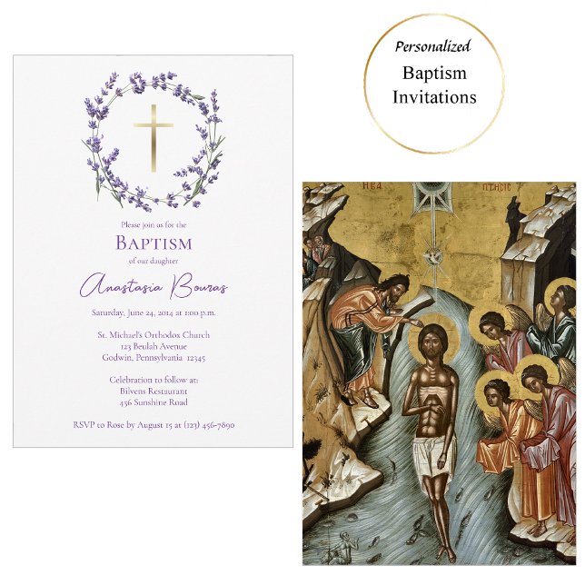 Convite Delicate Purple Wildflowers Wreath Baptism (Criador carregado)