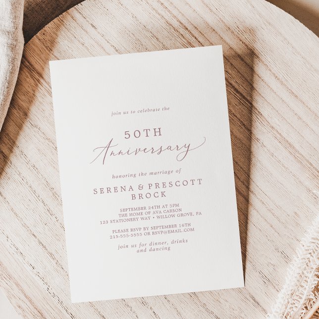 Convite Delicate Rosa Dourado 50º Aniversário de Casamento (Criador carregado)