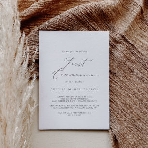 Convite Delicate Silver Calligraphy First Communes