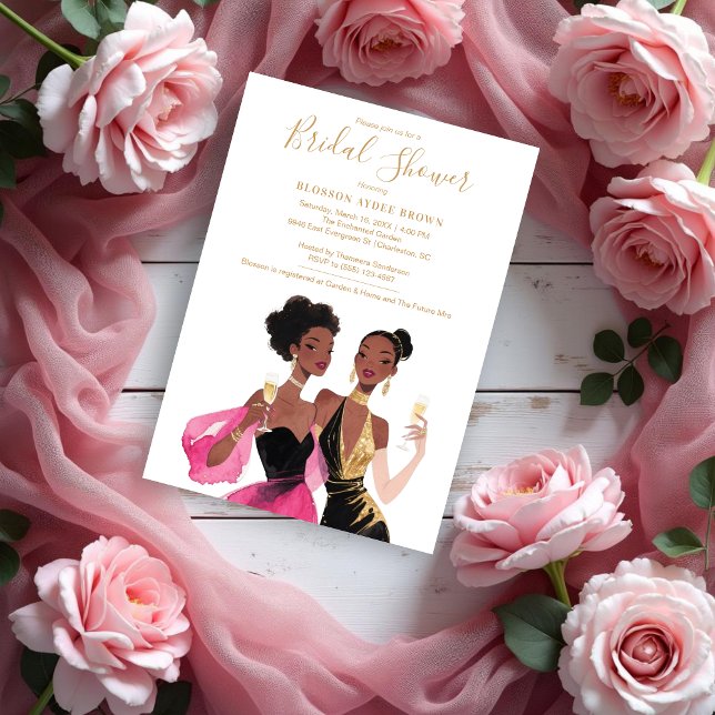 Convite Delicate Two Sophisticated Ladies Bridal Shower (Delicate Two Sophisticated Afroamerican Ladies Bridal Shower Invitations Cards. )
