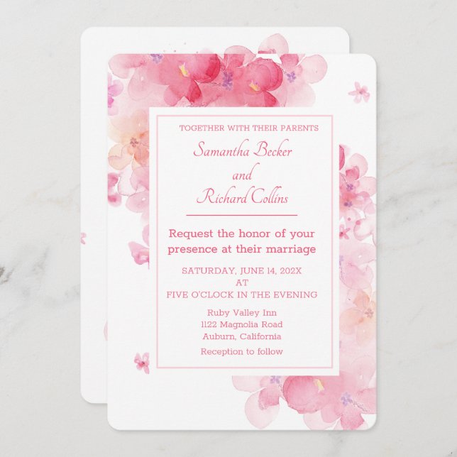 Convite Delicate Watercolor Floral Wedding (Frente/Verso)