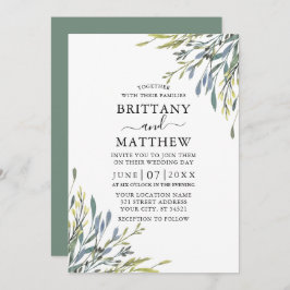Convite Delicate Watercolor Greenery Wedding Sage Green