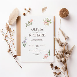 Convite Delicate Wildflower Botanical Wedding Invitation