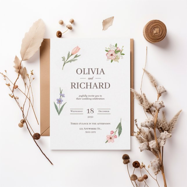 Convite Delicate Wildflower Botanical Wedding Invitation (Criador carregado)