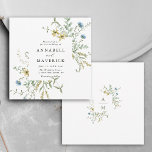 Convite Delicate Wildflower Modern Boho Wedding<br><div class="desc">Este elegante convite de casamento apresenta flores silvestres pintadas manualmente com aquarelas em amarelo-manteiga,  verde-sábio,  verde-poeirento e azul-claro com casal nas costas,  perfeito para primavera,  verão ou casamentos outono. Para uma personalização mais avançada deste design,  clique no BOTÃO FERRAMENTA DESIGN AZUL acima! Itens correspondentes também estão disponíveis.</div>