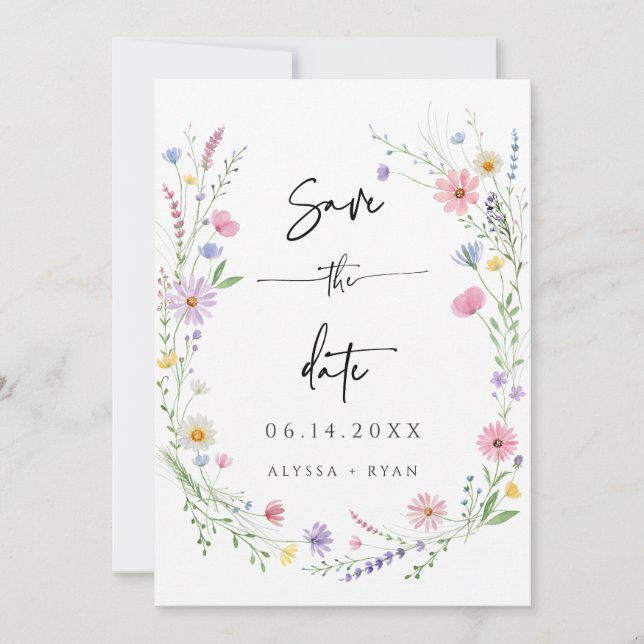Convite Delicate Wildflower Wedding Save the Date Card (Frente)
