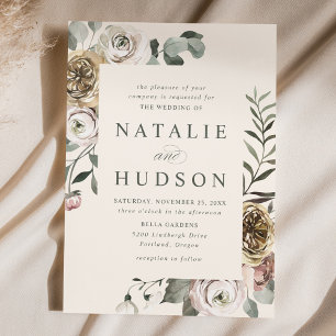 Convite Delicate Winter Floral Frame Wedding