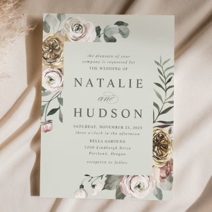 Convite Delicate Winter Floral Frame Wedding