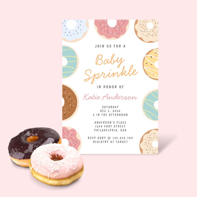 Convite Deliciosos Donuts Pastéis Bebê Sprinkle (Criador carregado)