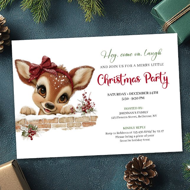 Convite Delightful peeking reindeer editable party card (Delightful peeking reindeer editable party card)