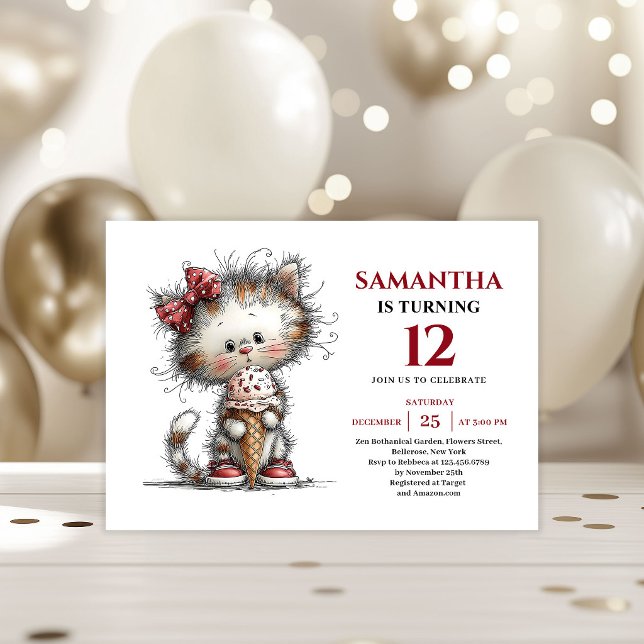 Convite Delightful whimsical animals cat kids birthday (Delightful whimsical animals print kids birthday invitation

)