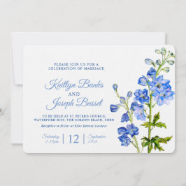 Convite Delphinium floresce azul aquarela casamento