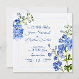 Convite Delphinium floresce azul aquarela casamento