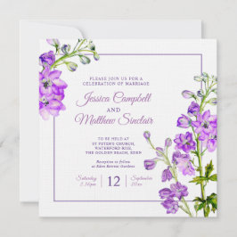 Convite Delphinium floresce casamentos de aquarela roxa