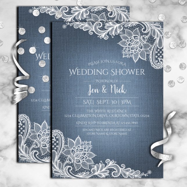Convite Denim and Lace Wedding Shower Invitation (Criador carregado)