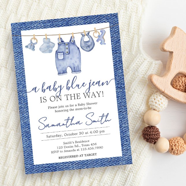 Convite Denim Baby Blue Jean Chá de fraldas (Blue Jean Denim Baby Shower Invitation)
