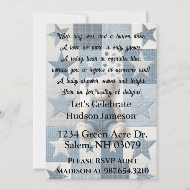 Convite Denim Bear Invitation (Frente)