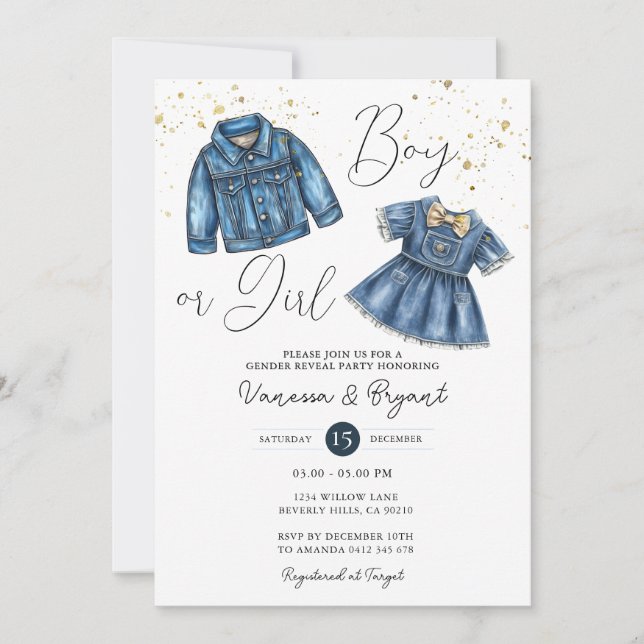 Convite Denim Blue Jean Boy or Girl Gender Reveal (Frente)