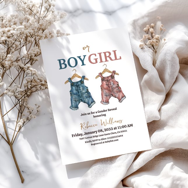 Convite Denim Boy ou Girl Pink and Blue Jean Gender Reveal (Criador carregado)