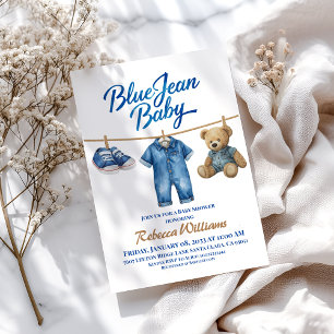 Convite Denim Clothesline Boy Blue Jean Chá de fraldas