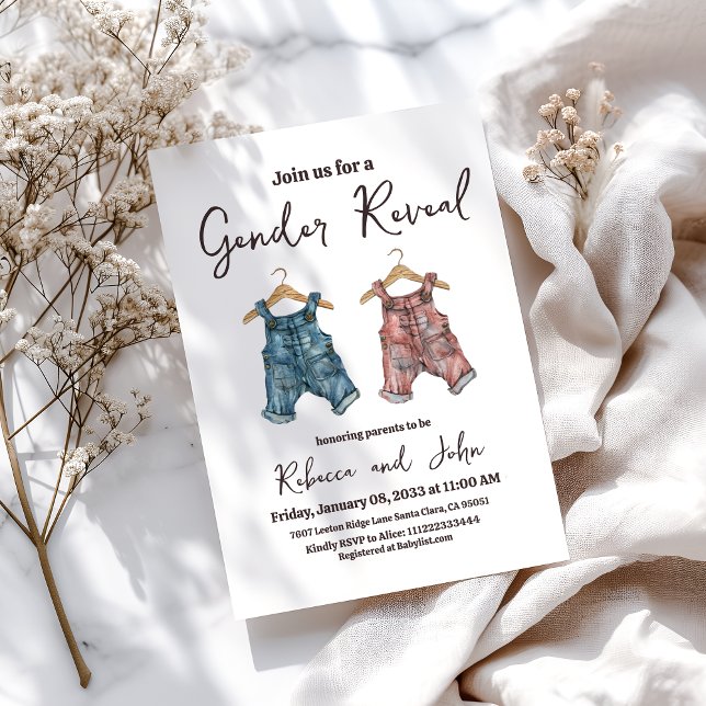 Convite Denim Clothesline Gender Reveparty (Criador carregado)