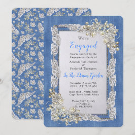 Convite Denim com rendas e pérolas da flor