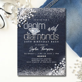 Convite Denim Diamantes Bling Classy Party aniversário de