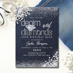 Convite Denim Diamantes Bling Classy Party aniversário de 