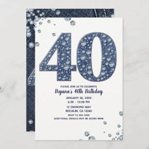 Convite Denim & Diamantes Bling Sparkle 40TH 40 Aniversári