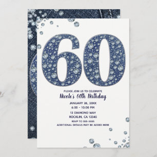Convite Denim & Diamantes Bling Sparkle 60TH 60 Aniversári