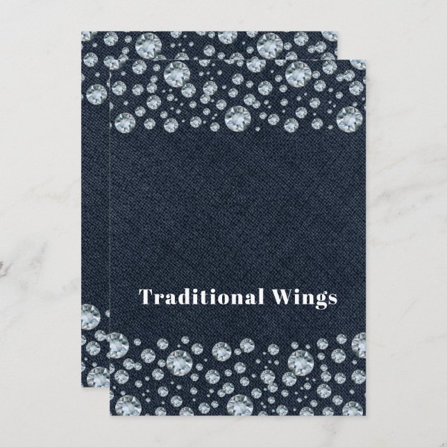 Convite Denim & Diamantes Bling Sparkle MESA TENT (Frente/Verso)