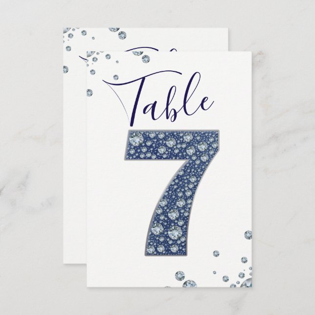 Convite Denim Diamantes Bling Sparkle Table Número 7 SETE (Frente/Verso)