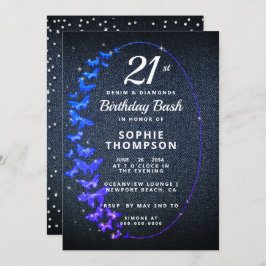 Convite Denim Diamantes Brilhantes Festa de aniversário de