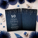 Convite Denim Diamantes Drippings 50th Festa de aniversári<br><div class="desc">Um modelo simples,  moderno,  elegante e chic com fundo denim,  diamantes / rochas (simulados,  não diamantes reais) e tipografia moderna em branco. Um design de "denim e diamantes" chico para uma mulher de qualquer idade,  no seu aniversário de 50 anos!</div>