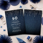 Convite Denim Diamantes Drippings 60th Festa de aniversári<br><div class="desc">Um modelo simples,  moderno,  elegante e chic com fundo denim,  diamantes / rochas (simulados,  não diamantes reais) e tipografia moderna em branco. Um design de "denim e diamantes" chico para uma mulher no seu 60º aniversário!</div>