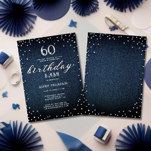 Convite Denim Diamantes Elegante Rustic 60th Festa de aniv