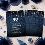 Convite Denim Diamantes, Festa de aniversário de 40 anos<br><div class="desc">Um modelo simples,  moderno,  elegante e chic com fundo denim,  diamantes / rochas (simulados,  não diamantes reais) e tipografia moderna em branco. Um design de "denim e diamantes" chico para uma mulher no aniversário de 40 anos dela!</div>