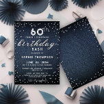 Convite Denim Diamantes Glitter Modern 60ª Festa de aniver<br><div class="desc">Um modelo simples,  moderno,  elegante e chic com fundo de denim azul,  a palavra BIRTHDAY coberta em diamantes brancos (simulados,  não em reais) e em roteiros de caligrafia modernos,  e tipografia em branco. Um design de "denim e diamantes" chico para uma mulher no seu 60º aniversário!</div>