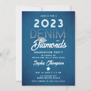 Convite Denim Diamantes Lettering Festa de formatura Moder