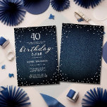 Convite Denim Diamantes Moderno Partido aniversário de 40<br><div class="desc">Um modelo simples,  moderno,  elegante e chic com fundo de denim azul,  a palavra BIRTHDAY coberta em diamantes brancos (simulados,  não em reais) e em roteiros de caligrafia modernos,  e tipografia rústica em branco. Um design de "denim e diamantes" chico para uma jovem mulher no aniversário de 40 anos!</div>