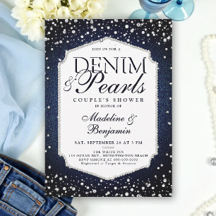 Convite Denim Diamantes Pearls Chá de casamento de Frame E
