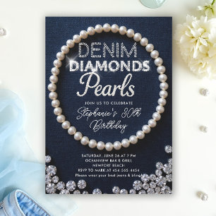 Convite Denim Diamantes Pearls Tipo Clássica Aniversário M