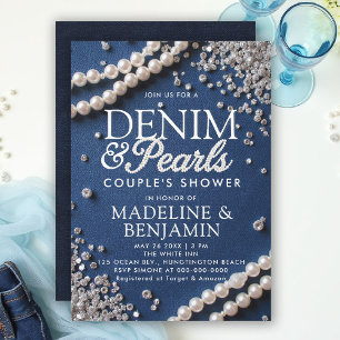 Convite Denim Diamantes Pérolas Tipo Elegante Chá Casal