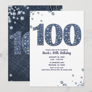 Convite Denim & Diamonds Brilho de Brilhos 100º 100 Aniver