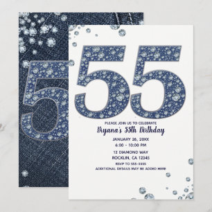 Convite Denim & Diamonds Brilho de Brilhos 55º 55 Aniversá