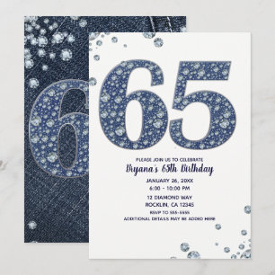 Convite Denim & Diamonds Brilho de Brilhos 65º 65 Aniversá