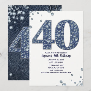 Convite Denim & Diamonds Brilho Lantejoulas 40º 40 Anivers